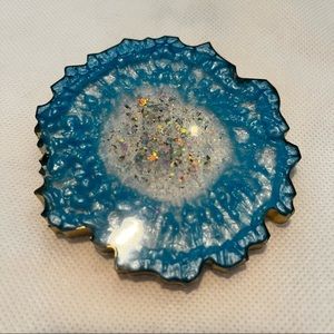 Glitter Resin Coaster- aqua and gold